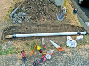 Newly installed PVC pipe drain